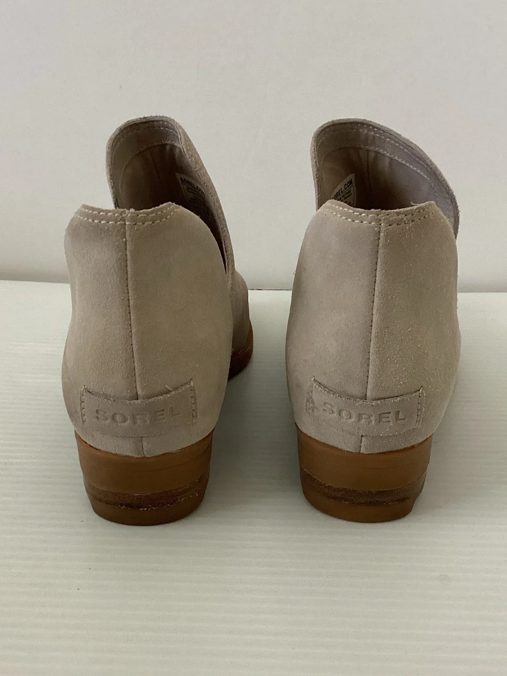Sorel Lola Light Beige Suede Ankle Booties